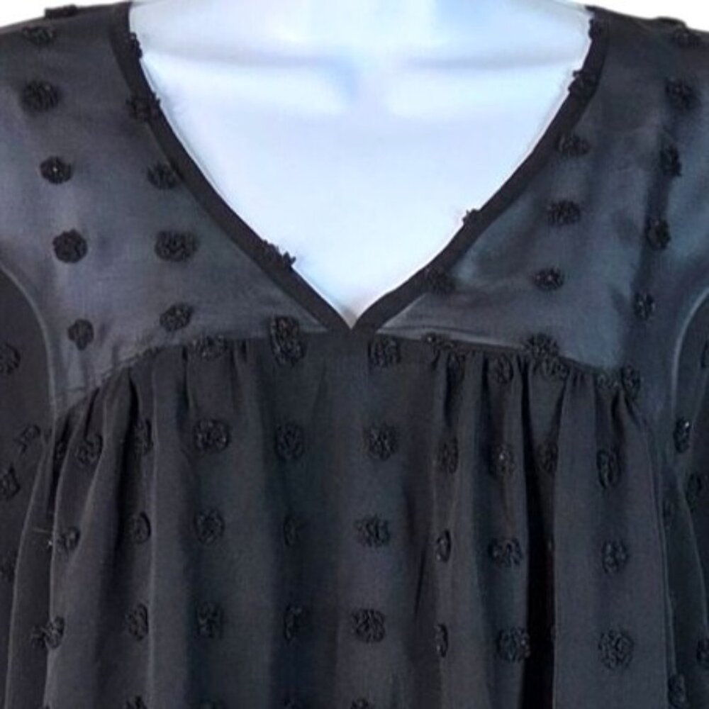 Pink Paparatzi Black Sheer Swiss Dot Tunic Blouse Size M Long Sleeves - Picture 2 of 6